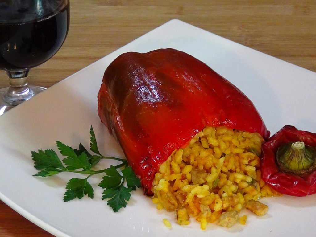 Red peppers stuffed with rice